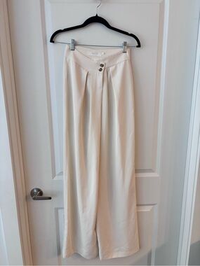 Astr the Label Ivory High-Rise Wide Leg Trousers with Front Pleats